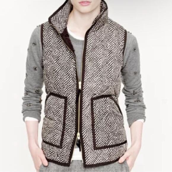 J. Crew Jackets & Blazers - J. Crew Tan & Black Down Excursion Herringbone Quilted Full Zip Vest Size Small